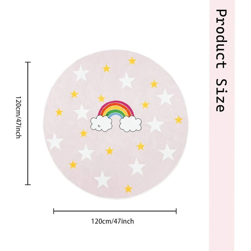 Round Beige Rainbow Star Kids Room Decor Rug 47‎ Inch